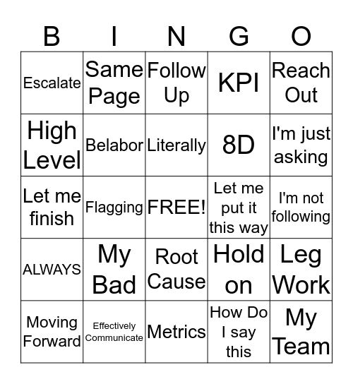 Mgmt Review Bingo Card