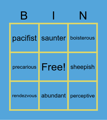 Vocab Pop 33 Bingo Card