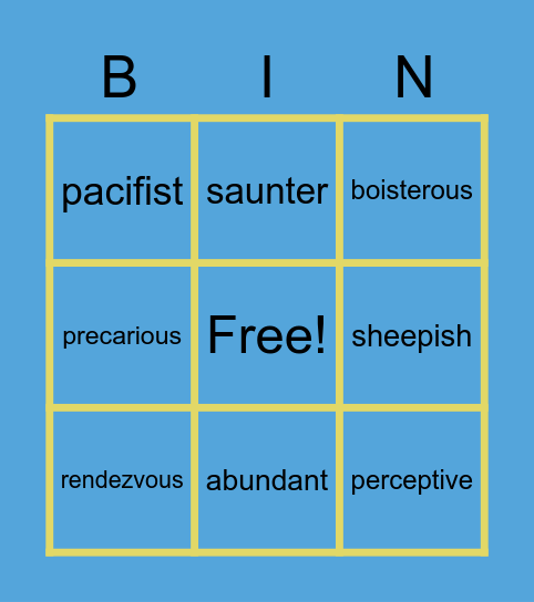 Vocab Pop 33 Bingo Card