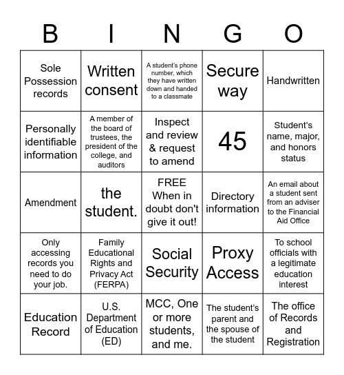 Untitled Bingo Card