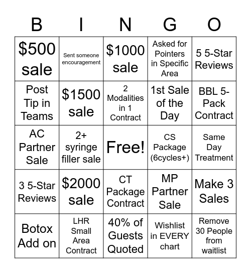 Ideal Image Bingo Card
