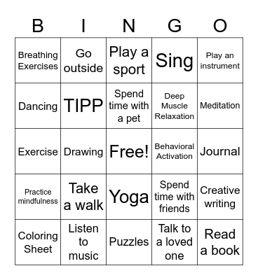 Coping Skills Bingo Card