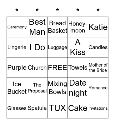 Katie's Bridal Shower September 12, 2015 Bingo Card