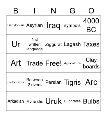 Mesopotamia Bingo Card