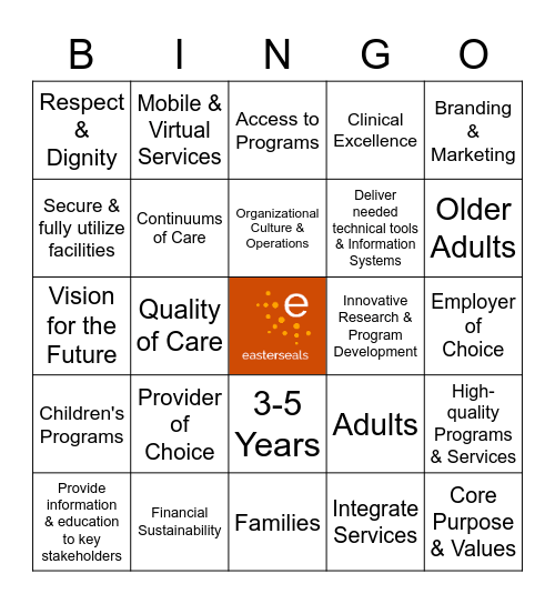 Easterseals Strategic Plan Bingo Card