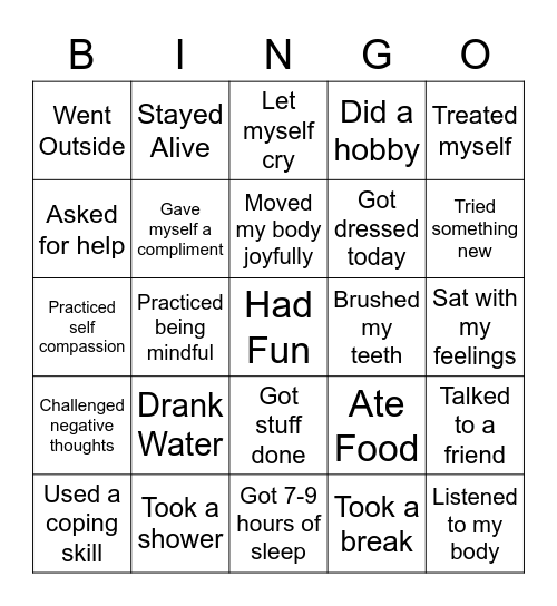 SELF-CARE BINGO Card