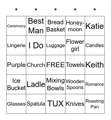Katie's Bridal Shower September 12, 2015 Bingo Card