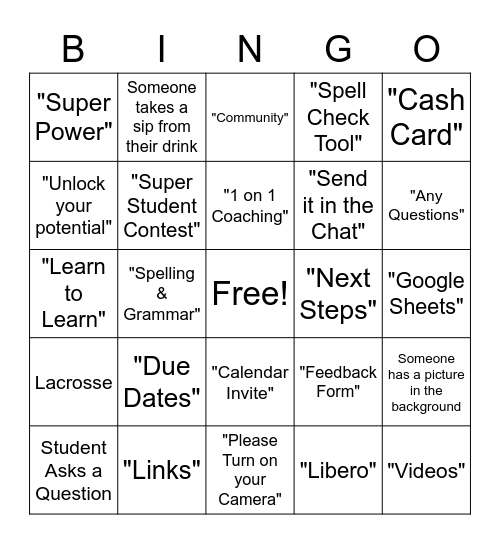 Life Skills Challenge Intro Bingo Card
