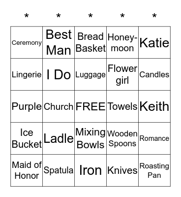 Katie's Bridal Shower September 12, 2015 Bingo Card