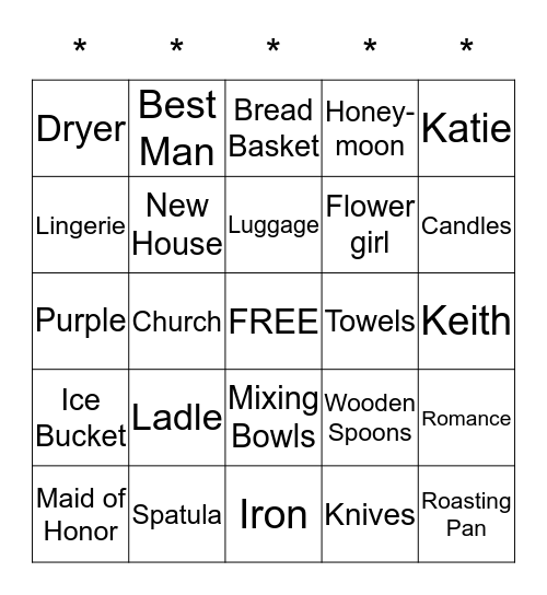 Katie's Bridal Shower September 12, 2015 Bingo Card