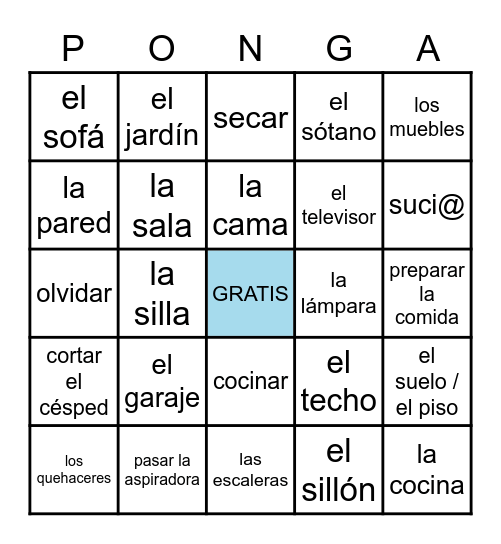 PONGA: la casa y los quehaceres Bingo Card