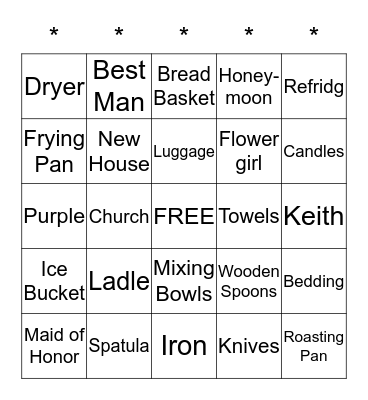 Katie's Bridal Shower September 12, 2015 Bingo Card