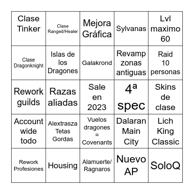 WOW 10.0 BINGO Card