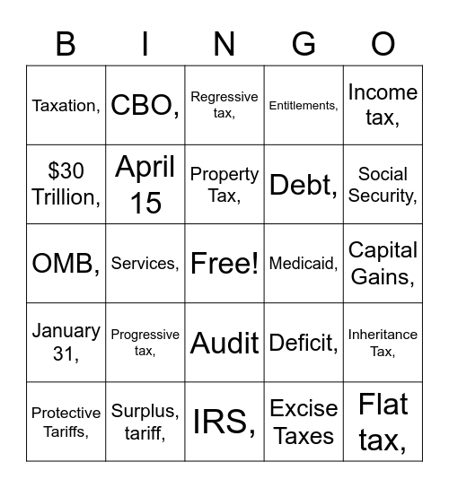 Chapter 12 Paying for Government Bingo Card
