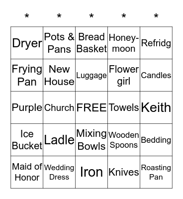 Katie's Bridal Shower September 12, 2015 Bingo Card