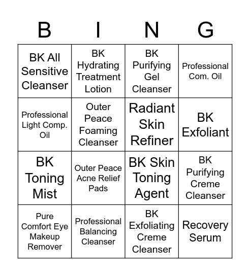 Cleansing Products w/ a few extras ;) Bingo Card