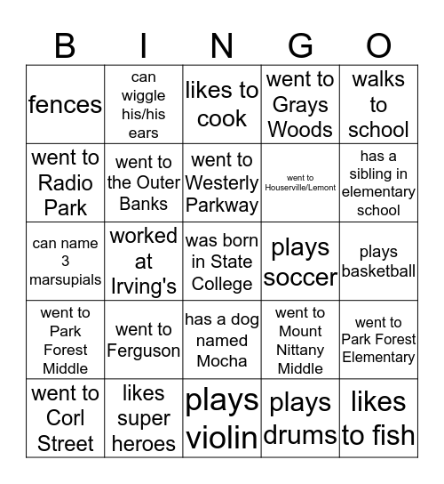 getting to know each other - 4th period Bingo Card
