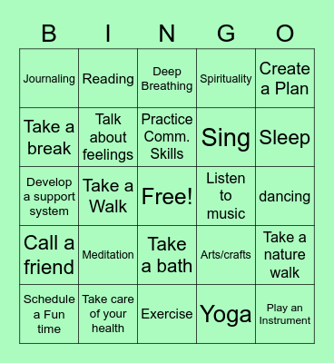 Stress Free BINGO Card