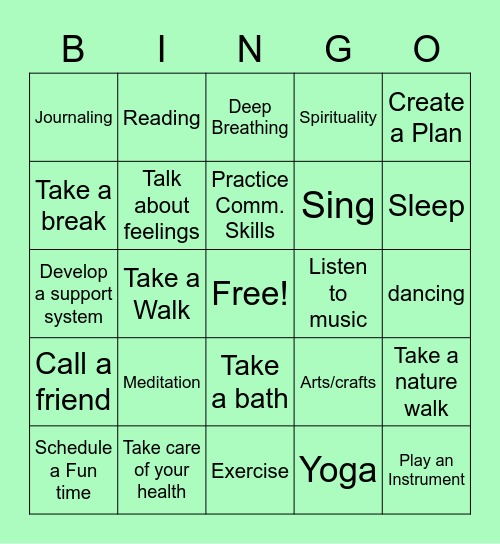 Stress Free BINGO Card