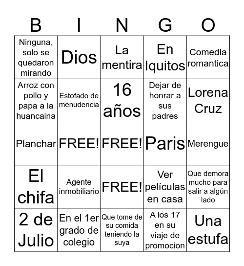 ¿Cuanto conoces a Jhoa? Bingo Card