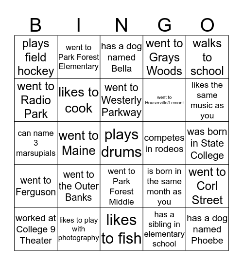 getting to know each other - 6th period Bingo Card