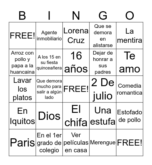 ¿Cuanto conoces a Jhoa? Bingo Card