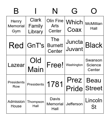 W&J Bingo Card