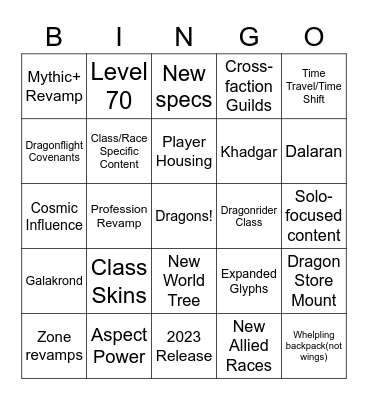 WoW Expansion Bingo Card