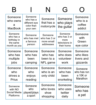 ICEBREAKER BINGO! Bingo Card