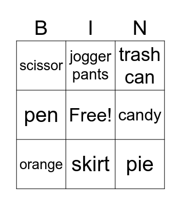 Category of Products Bingo Card