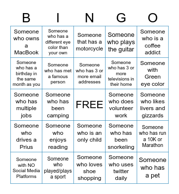 ICEBREAKER BINGO! Bingo Card