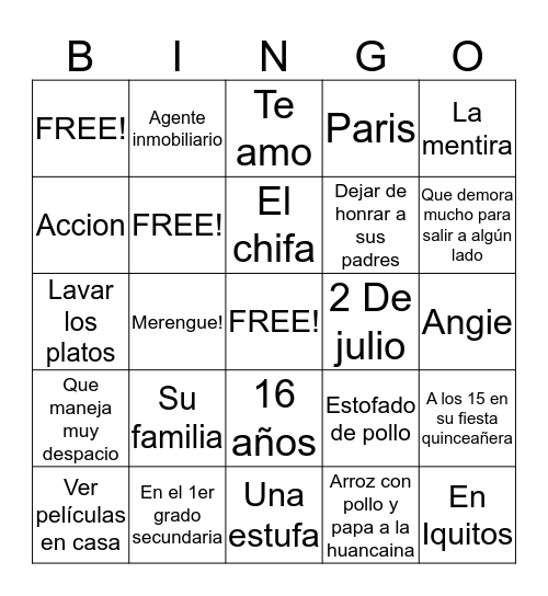 ¿Cuanto conoces a Jhoa? Bingo Card