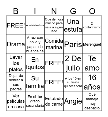 ¿Cuanto conoces a Jhoa? Bingo Card