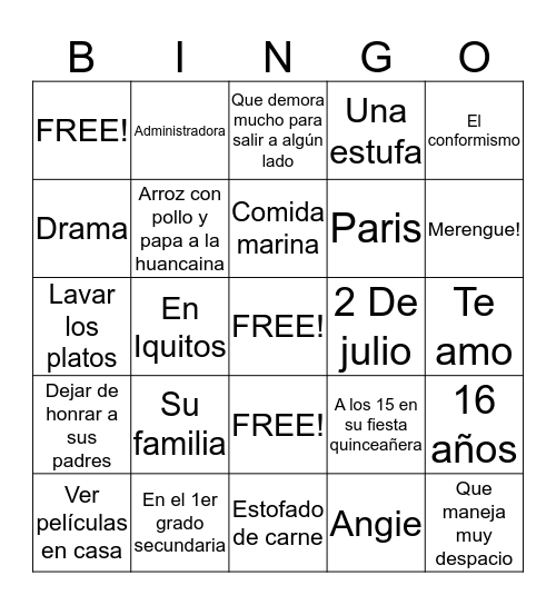 ¿Cuanto conoces a Jhoa? Bingo Card