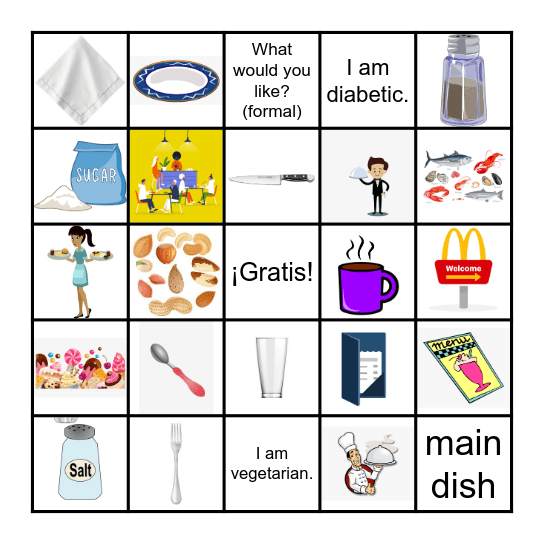 Los cubiertos/El restaurante Bingo Card