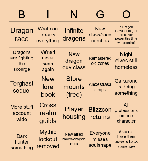 10.0 Patch Announcement Bingo Card