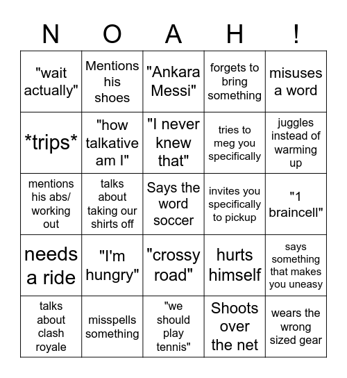 Noah Bingo Card