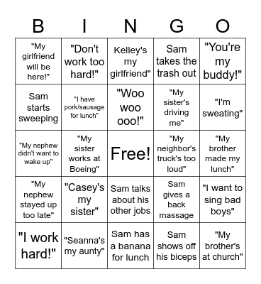 Sam Bingo Card