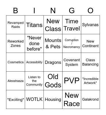 WoW Expac Bingo Card