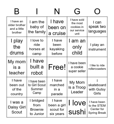 Girl Scout Bingo Card