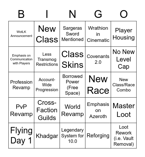 4-19 WoW Announcement Bingo Card