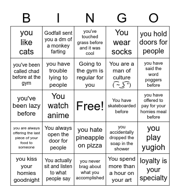 Your a cool guy Bingo Card
