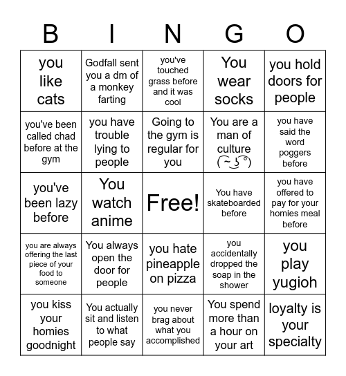 Your a cool guy Bingo Card