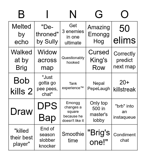 Emongg Overwatch Bingo 4 Bingo Card