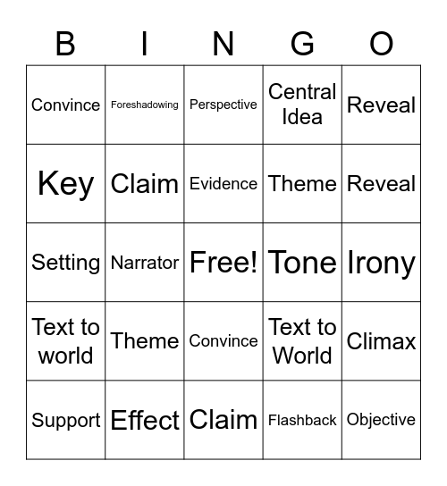 EOG Vocab Bingo Card