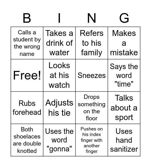 Mr Bagley Bingo Card