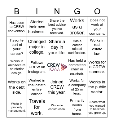 CREW Generations Bingo Card