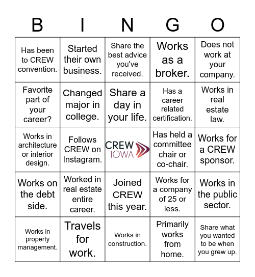 CREW Generations Bingo Card