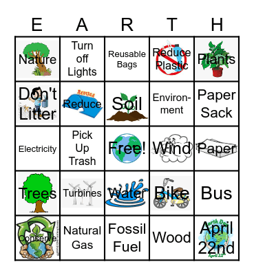 Earth Week Bingo Card