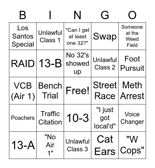 Ranger Games Bingo Card